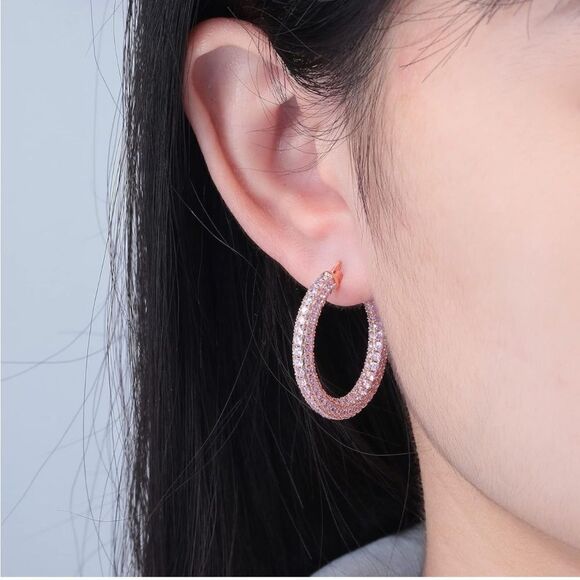 803670_R_1_1600X1600.jpg 14K Rose Gold Sterling Silver with Pink Sapphire Cubic Zirconia Hoop Earrings